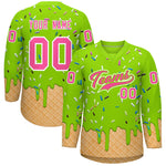 Custom Neon Green Pink Ice Cream Pattern Personalized V-Neck Hockey Jersey | BuyFootballJersey