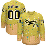 Custom Old Gold Black Ice Cream Pattern Personalized V-Neck Hockey Jersey | BuyFootballJersey