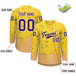 Custom Gold Purple Ice Cream Pattern Personalized V-Neck Hockey Jersey | BuyFootballJersey