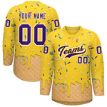 Custom Gold Purple Ice Cream Pattern Personalized V-Neck Hockey Jersey | BuyFootballJersey