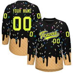 Custom Black Fluorescent Green Ice Cream Pattern Personalized V-Neck Hockey Jersey | BuyFootballJersey