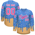 Custom Powder Blue Pink Ice Cream Pattern Personalized V-Neck Hockey Jersey | BuyFootballJersey