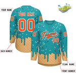 Custom Aqua Orange Ice Cream Pattern Personalized V-Neck Hockey Jersey | BuyFootballJersey