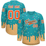 Custom Aqua Orange Ice Cream Pattern Personalized V-Neck Hockey Jersey | BuyFootballJersey