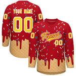 Custom Red Gold Ice Cream Pattern Personalized V-Neck Hockey Jersey | BuyFootballJersey