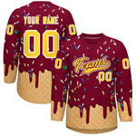 Custom Crimson Gold Ice Cream Pattern Personalized V-Neck Hockey Jersey | BuyFootballJersey