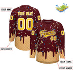 Custom Burgundy Gold Ice Cream Pattern Personalized V-Neck Hockey Jersey | BuyFootballJersey
