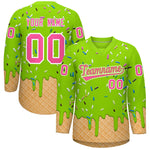 Custom Neon Green Pink Ice Cream Pattern Personalized V-Neck Hockey Jersey | BuyFootballJersey