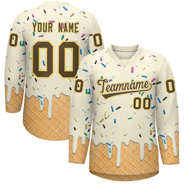 Custom Cream Light Brown Ice Cream Pattern Personalized V-Neck Hockey Jersey | BuyFootballJersey