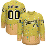 Custom Old Gold Black Ice Cream Pattern Personalized V-Neck Hockey Jersey | BuyFootballJersey