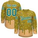 Custom Old Gold Teal Ice Cream Pattern Personalized V-Neck Hockey Jersey | BuyFootballJersey