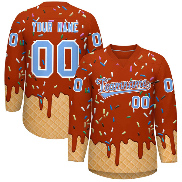 Custom Dark Orange Light Blue Ice Cream Pattern Personalized V-Neck Hockey Jersey | BuyFootballJersey