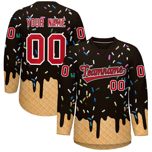 Custom Brown Red Ice Cream Pattern Personalized V-Neck Hockey Jersey | BuyFootballJersey