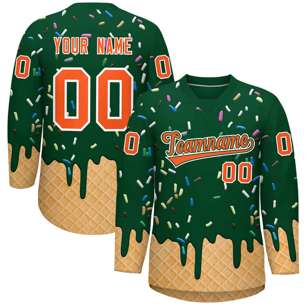 Custom Green Orange Ice Cream Pattern Personalized V-Neck Hockey Jersey | BuyFootballJersey