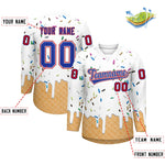 Custom White Royal Blue Ice Cream Pattern Personalized V-Neck Hockey Jersey | BuyFootballJersey