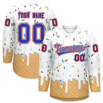 Custom White Royal Blue Ice Cream Pattern Personalized V-Neck Hockey Jersey | BuyFootballJersey