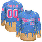 Custom Powder Blue Pink Ice Cream Pattern Personalized V-Neck Hockey Jersey | BuyFootballJersey