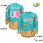Custom Teal Light Pink Ice Cream Pattern Personalized V-Neck Hockey Jersey | BuyFootballJersey