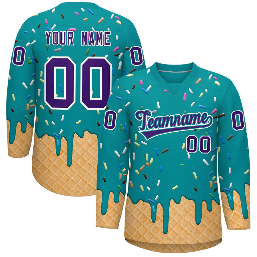 Custom Teal Purple Ice Cream Pattern Personalized V-Neck Hockey Jersey | BuyFootballJersey