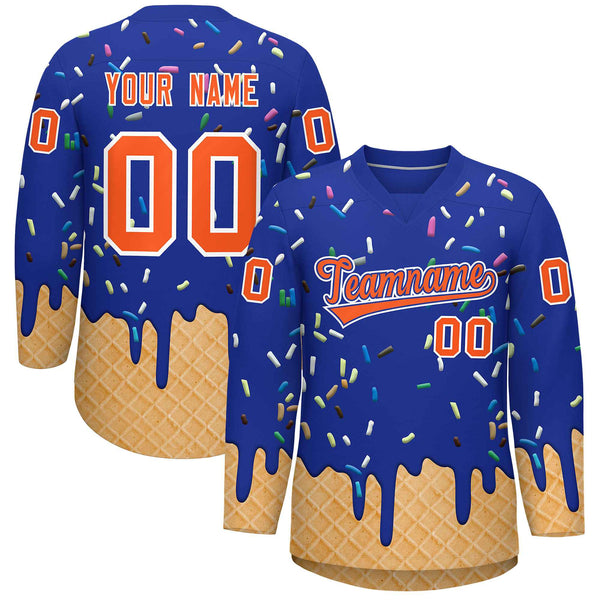 Custom Royal Blue Orange Ice Cream Pattern Personalized V-Neck Hockey Jersey | BuyFootballJersey