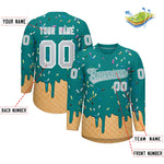 Custom Teal Silver Ice Cream Pattern Personalized V-Neck Hockey Jersey | BuyFootballJersey