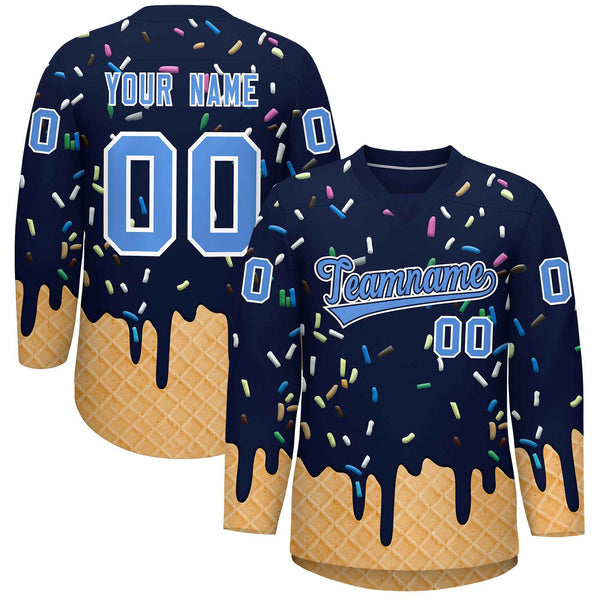 Custom Navy Powder Blue Ice Cream Pattern Personalized V-Neck Hockey Jersey | BuyFootballJersey
