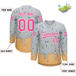 Custom Silver Pink Ice Cream Pattern Personalized V-Neck Hockey Jersey | BuyFootballJersey