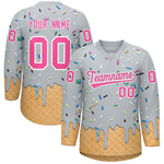 Custom Silver Pink Ice Cream Pattern Personalized V-Neck Hockey Jersey | BuyFootballJersey