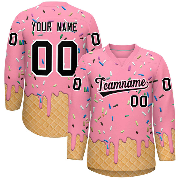 Custom Light Pink Black Ice Cream Pattern Personalized V-Neck Hockey Jersey | BuyFootballJersey