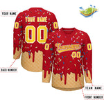 Custom Red Gold Ice Cream Pattern Personalized V-Neck Hockey Jersey | BuyFootballJersey