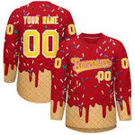 Custom Red Gold Ice Cream Pattern Personalized V-Neck Hockey Jersey | BuyFootballJersey