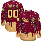 Custom Crimson Khaki Ice Cream Pattern Personalized V-Neck Hockey Jersey | BuyFootballJersey