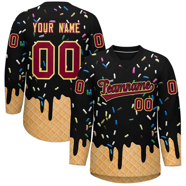 Custom Black Crimson Ice Cream Pattern Personalized V-Neck Hockey Jersey | BuyFootballJersey