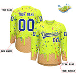 Custom Fluorescent Green Royal Blue Ice Cream Pattern Personalized V-Neck Hockey Jersey | BuyFootballJersey