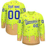 Custom Fluorescent Green Royal Blue Ice Cream Pattern Personalized V-Neck Hockey Jersey | BuyFootballJersey
