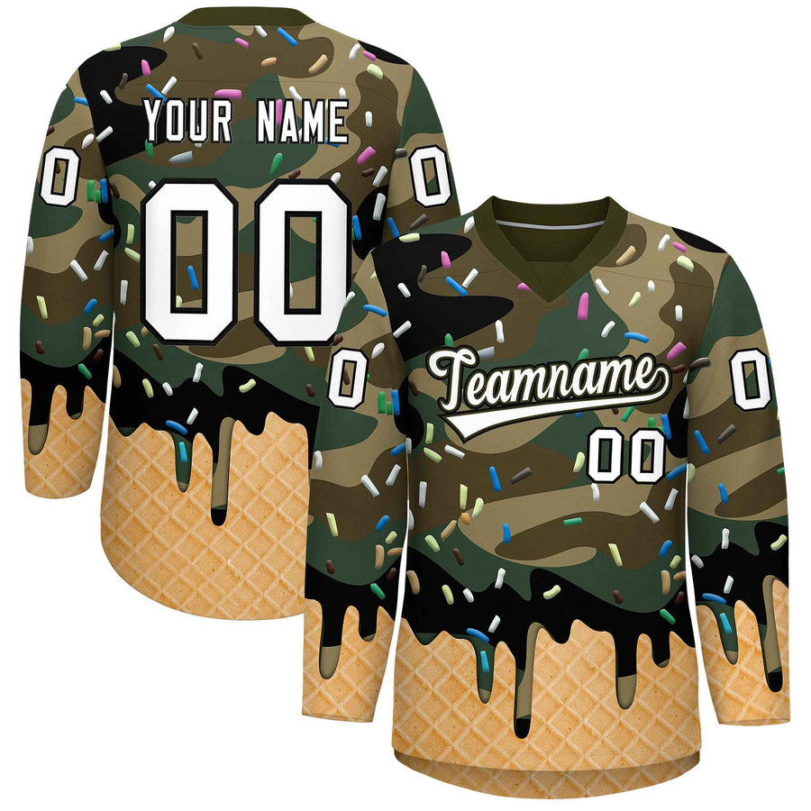 Custom Camo White Ice Cream Pattern Personalized V-Neck Hockey Jersey | BuyFootballJersey