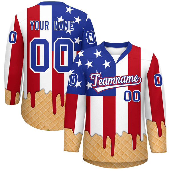 Custom American Flag White Ice Cream Pattern Personalized V-Neck Hockey Jersey | BuyFootballJersey