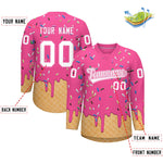 Custom Pink White Ice Cream Pattern Personalized V-Neck Hockey Jersey | BuyFootballJersey