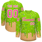 Custom Neon Green Pink Ice Cream Pattern Personalized V-Neck Hockey Jersey | BuyFootballJersey