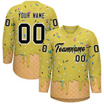 Custom Old Gold Black Ice Cream Pattern Personalized V-Neck Hockey Jersey | BuyFootballJersey