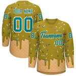 Custom Old Gold Teal Ice Cream Pattern Personalized V-Neck Hockey Jersey | BuyFootballJersey