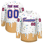 Custom White Royal Blue Ice Cream Pattern Personalized V-Neck Hockey Jersey | BuyFootballJersey