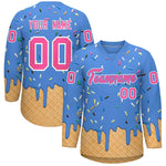 Custom Powder Blue Pink Ice Cream Pattern Personalized V-Neck Hockey Jersey | BuyFootballJersey