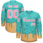 Custom Teal Light Pink Ice Cream Pattern Personalized V-Neck Hockey Jersey | BuyFootballJersey