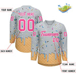 Custom Silver Pink Ice Cream Pattern Personalized V-Neck Hockey Jersey | BuyFootballJersey