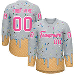 Custom Silver Pink Ice Cream Pattern Personalized V-Neck Hockey Jersey | BuyFootballJersey