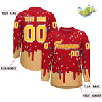 Custom Red Gold Ice Cream Pattern Personalized V-Neck Hockey Jersey | BuyFootballJersey