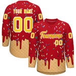 Custom Red Gold Ice Cream Pattern Personalized V-Neck Hockey Jersey | BuyFootballJersey