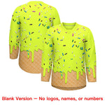 Custom Fluorescent Green Royal Blue Ice Cream Pattern Personalized V-Neck Hockey Jersey | BuyFootballJersey