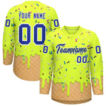 Custom Fluorescent Green Royal Blue Ice Cream Pattern Personalized V-Neck Hockey Jersey | BuyFootballJersey